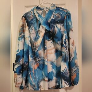 SHEIN Blue and White Marble Print Blouse